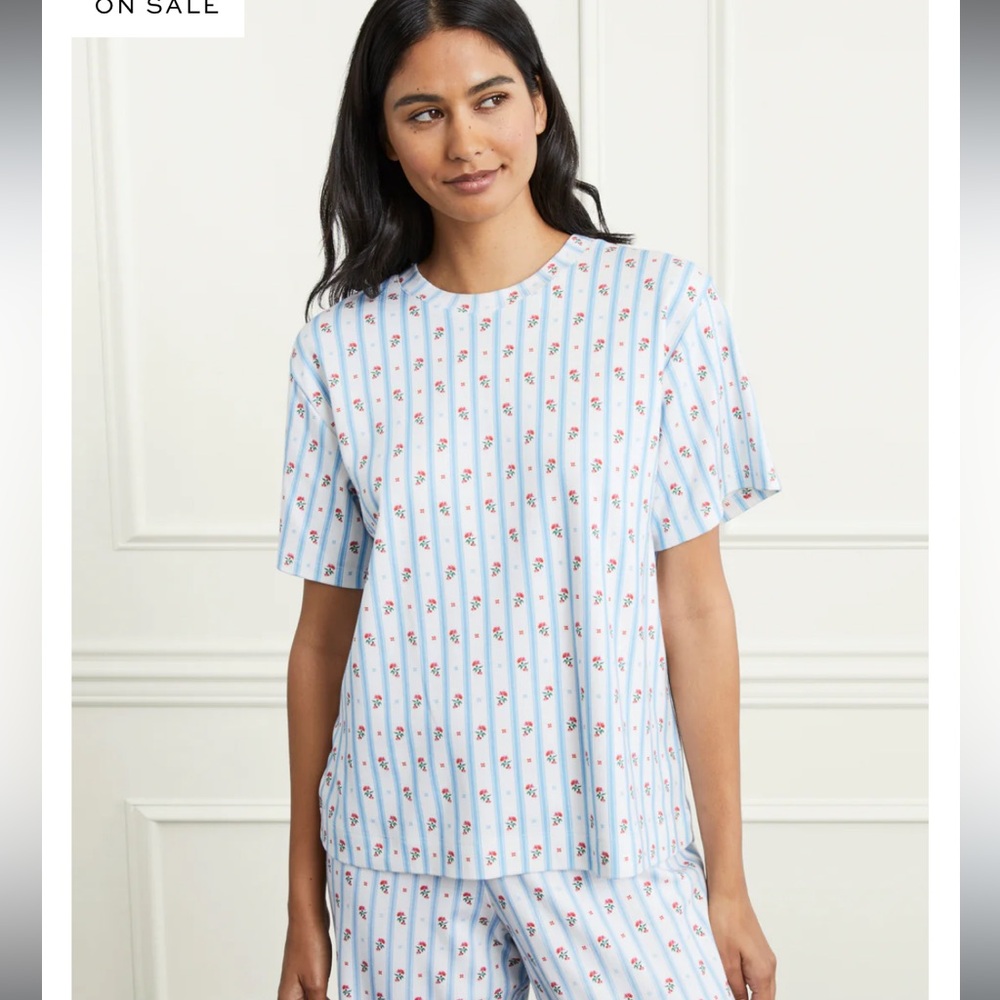 Hill House Blue Stripe Floral Short Sleeve Pajama Top